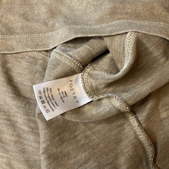 Poetry  Green V-Neck Oversized Boxy Tunic Top 3/4 Sleeve Hemp organic cotton L - Picture 4 of 8